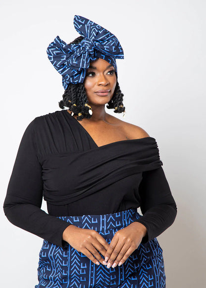 African Print Cotton Head Wrap (Blue Navy Mudcloth) – 70 x 20 Inches