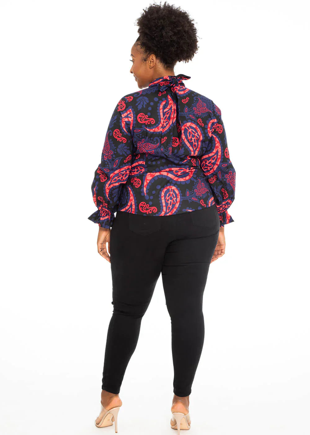 Akinyi Women’s African Print Cotton Blouse (Black Maroon Paisley) – Stylish and Versatile