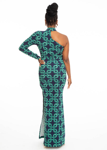 Ayaba Women’s African Print Stretch Gown (Green Adinkra) – Elegant and Comfortable