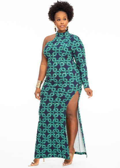 Ayaba Women’s African Print Stretch Gown (Green Adinkra) – Elegant and Comfortable